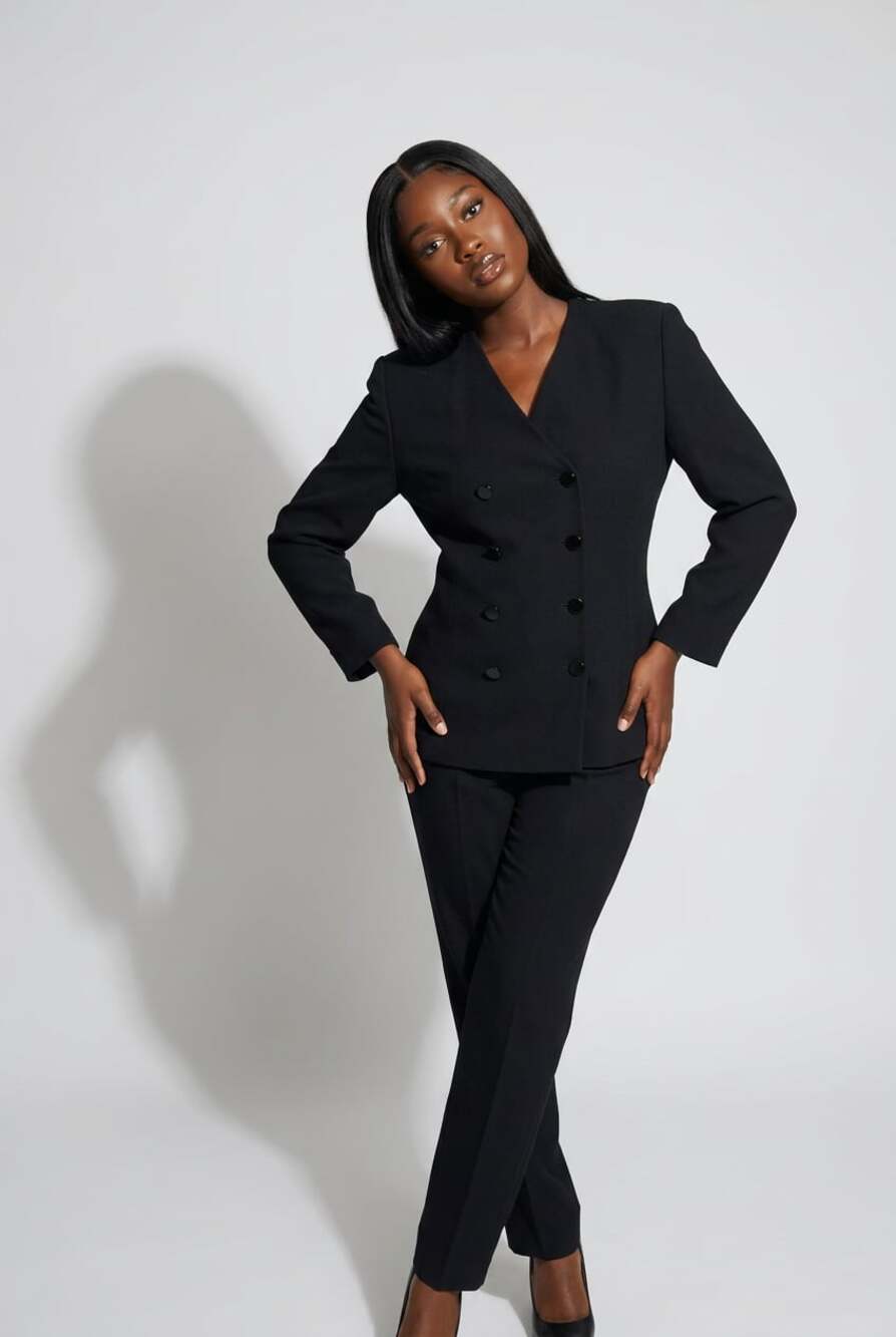 Linda Allard for Ellen Tracy Women's Black 100% Pure Wool Double Breasted Blazer